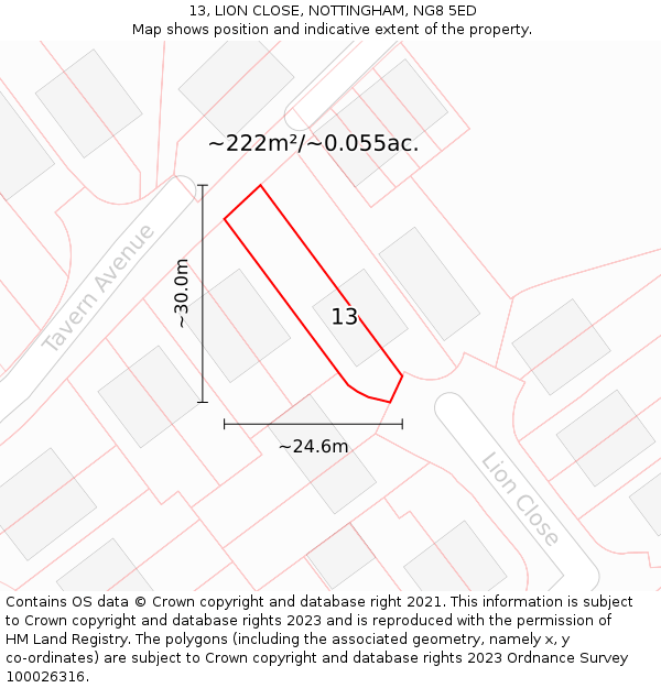 13, LION CLOSE, NOTTINGHAM, NG8 5ED: Plot and title map
