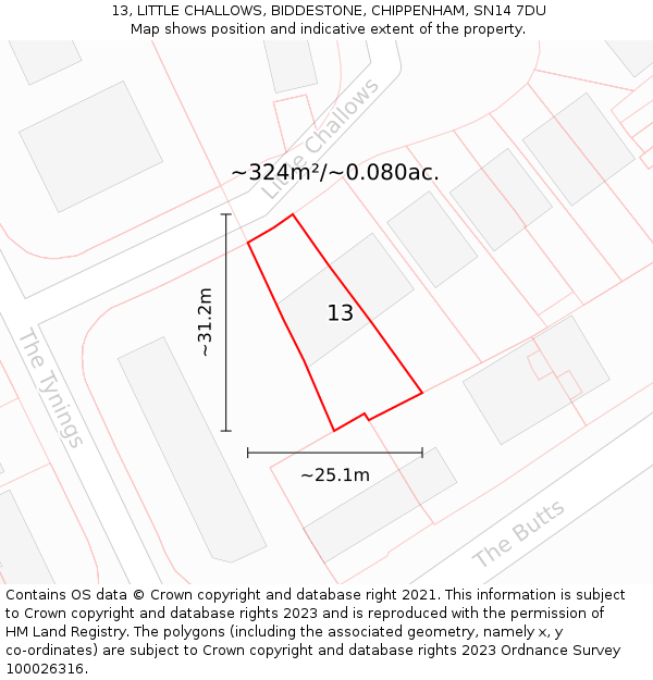 13, LITTLE CHALLOWS, BIDDESTONE, CHIPPENHAM, SN14 7DU: Plot and title map