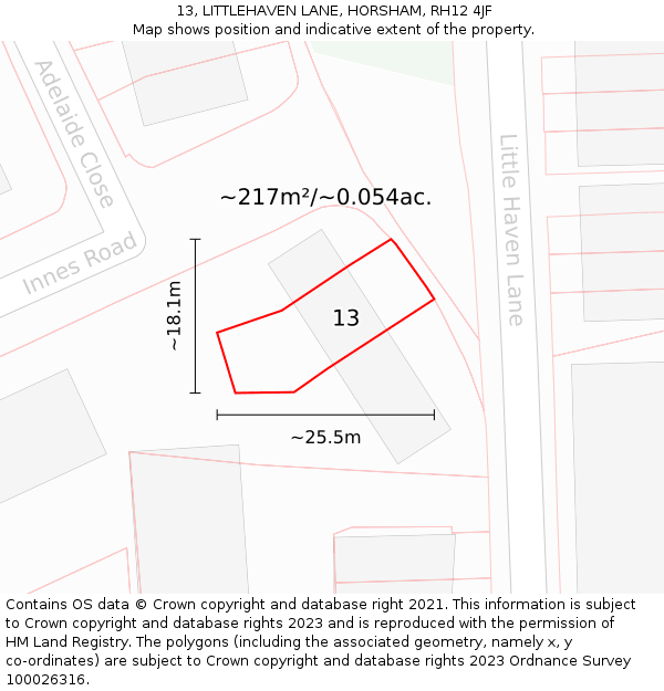 13, LITTLEHAVEN LANE, HORSHAM, RH12 4JF: Plot and title map