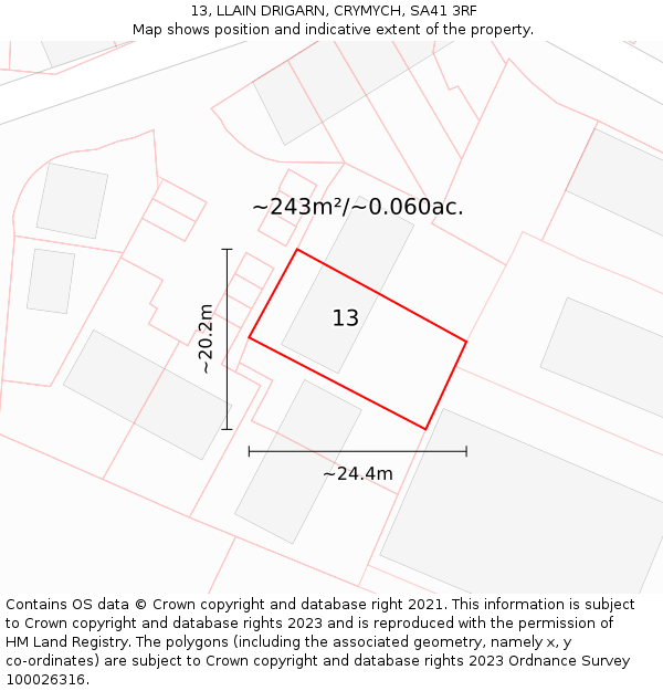 13, LLAIN DRIGARN, CRYMYCH, SA41 3RF: Plot and title map