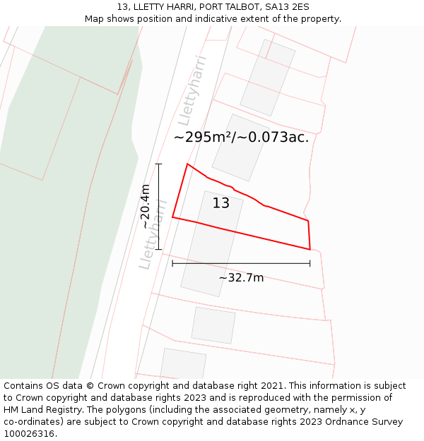 13, LLETTY HARRI, PORT TALBOT, SA13 2ES: Plot and title map