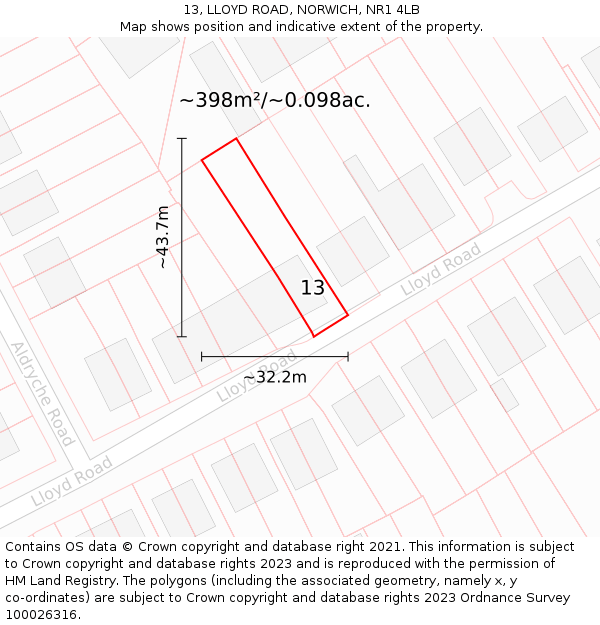 13, LLOYD ROAD, NORWICH, NR1 4LB: Plot and title map