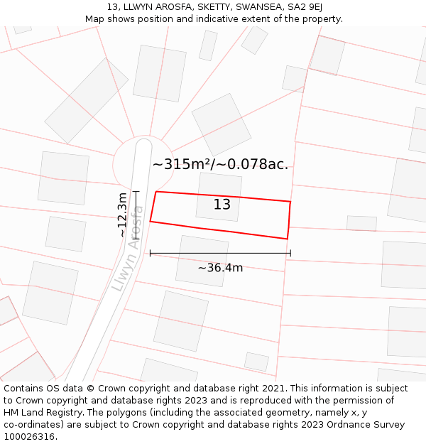 13, LLWYN AROSFA, SKETTY, SWANSEA, SA2 9EJ: Plot and title map