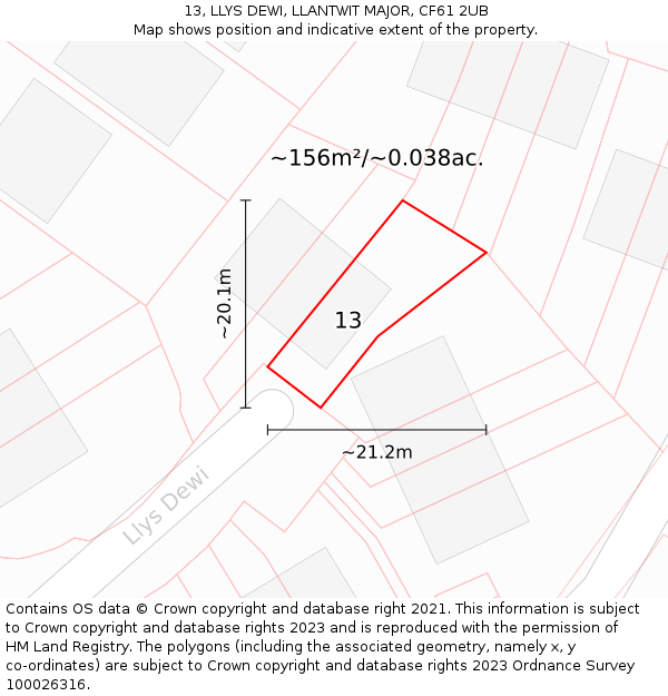 13, LLYS DEWI, LLANTWIT MAJOR, CF61 2UB: Plot and title map