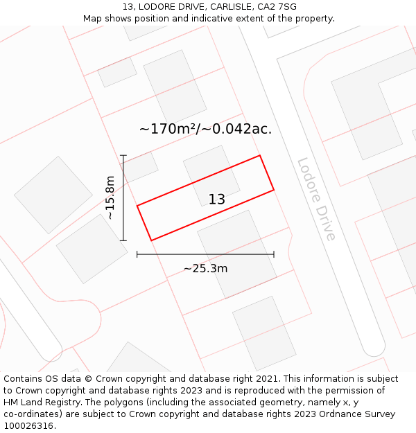 13, LODORE DRIVE, CARLISLE, CA2 7SG: Plot and title map