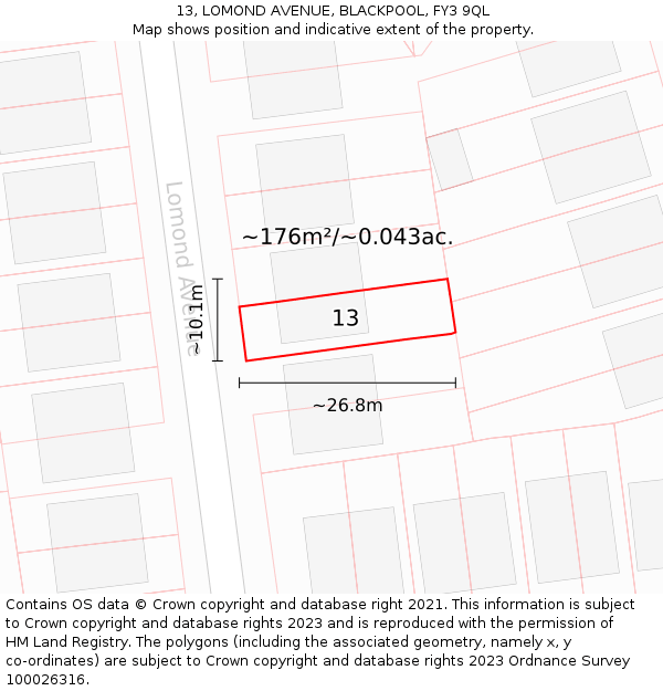 13, LOMOND AVENUE, BLACKPOOL, FY3 9QL: Plot and title map
