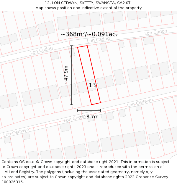 13, LON CEDWYN, SKETTY, SWANSEA, SA2 0TH: Plot and title map