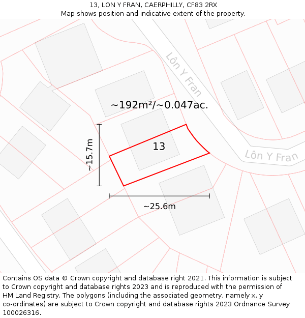 13, LON Y FRAN, CAERPHILLY, CF83 2RX: Plot and title map