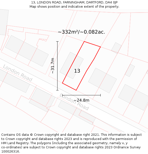 13, LONDON ROAD, FARNINGHAM, DARTFORD, DA4 0JP: Plot and title map