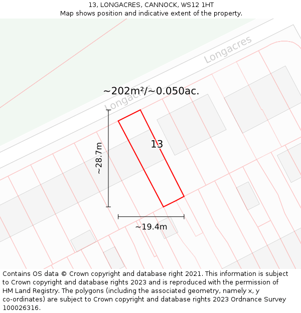 13, LONGACRES, CANNOCK, WS12 1HT: Plot and title map