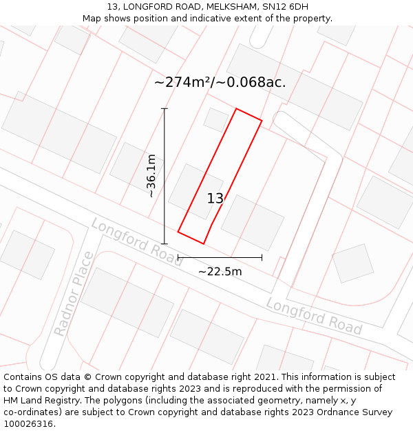 13, LONGFORD ROAD, MELKSHAM, SN12 6DH: Plot and title map