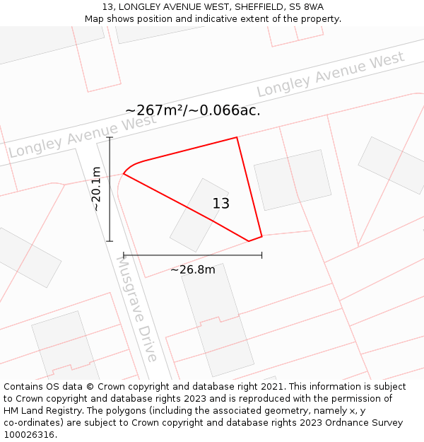13, LONGLEY AVENUE WEST, SHEFFIELD, S5 8WA: Plot and title map
