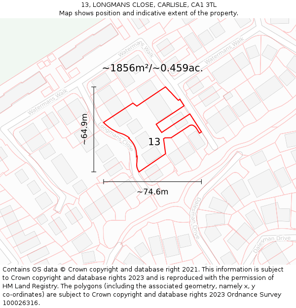 13, LONGMANS CLOSE, CARLISLE, CA1 3TL: Plot and title map