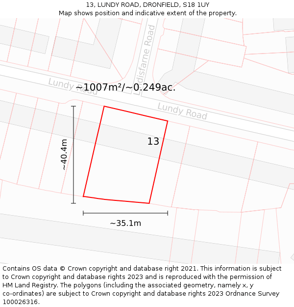 13, LUNDY ROAD, DRONFIELD, S18 1UY: Plot and title map
