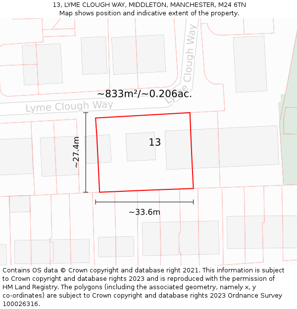 13, LYME CLOUGH WAY, MIDDLETON, MANCHESTER, M24 6TN: Plot and title map