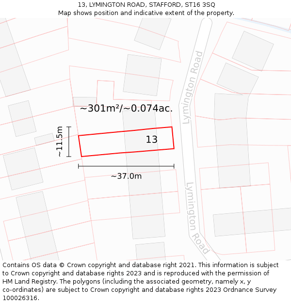 13, LYMINGTON ROAD, STAFFORD, ST16 3SQ: Plot and title map