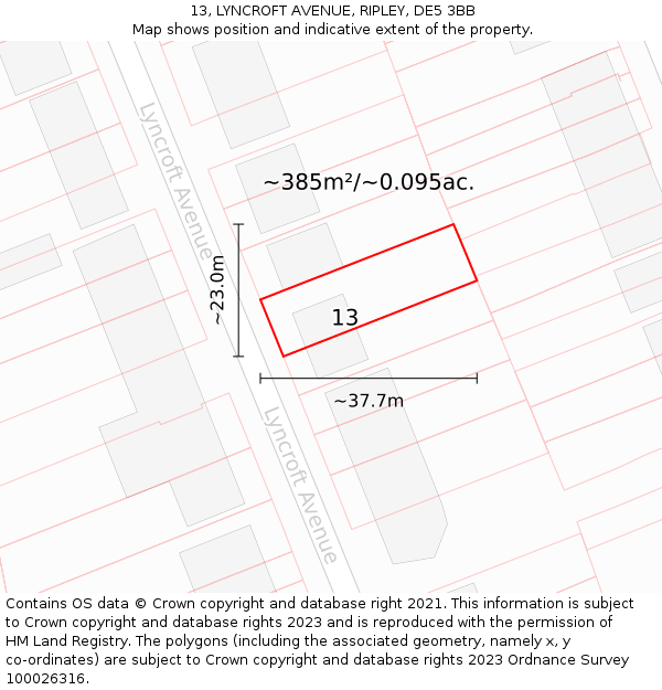 13, LYNCROFT AVENUE, RIPLEY, DE5 3BB: Plot and title map