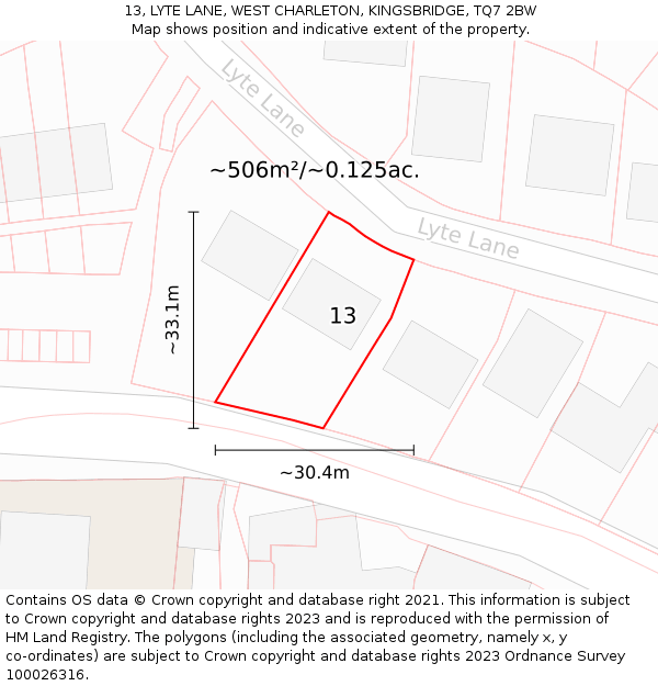 13, LYTE LANE, WEST CHARLETON, KINGSBRIDGE, TQ7 2BW: Plot and title map