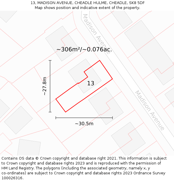 13, MADISON AVENUE, CHEADLE HULME, CHEADLE, SK8 5DF: Plot and title map
