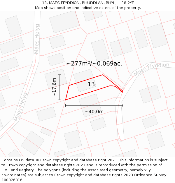 13, MAES FFYDDION, RHUDDLAN, RHYL, LL18 2YE: Plot and title map