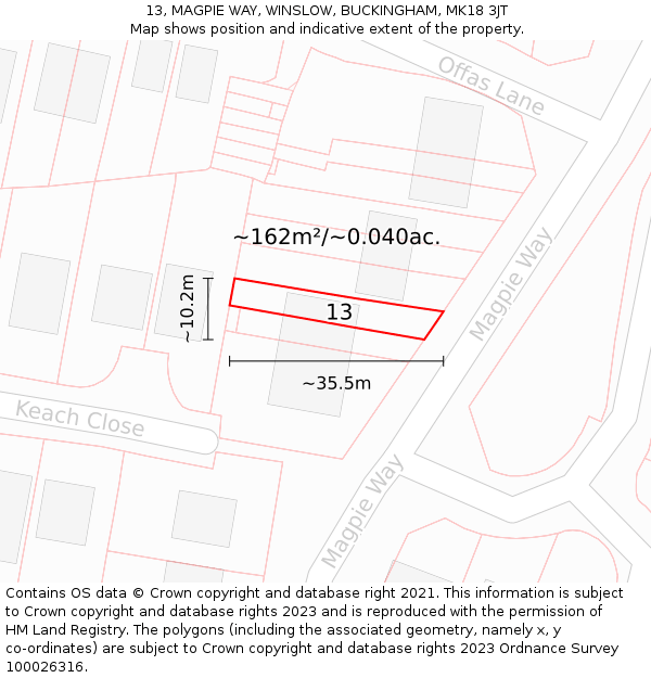 13, MAGPIE WAY, WINSLOW, BUCKINGHAM, MK18 3JT: Plot and title map