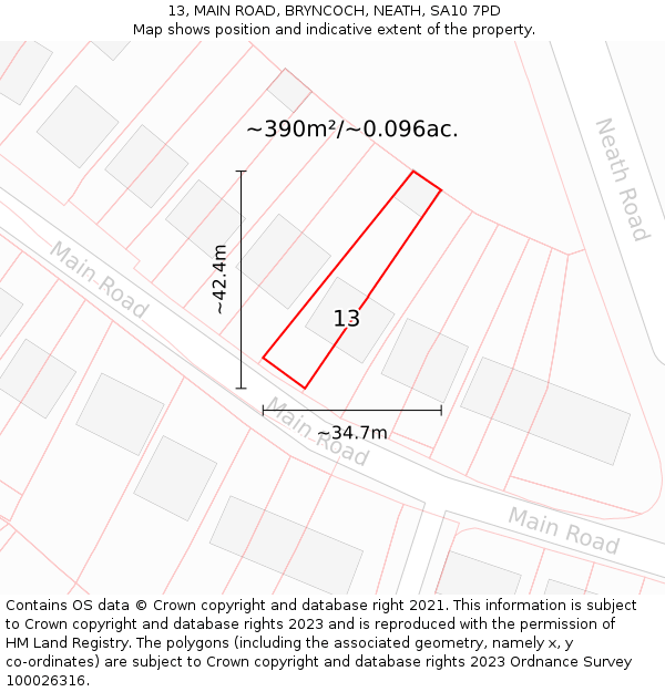 13, MAIN ROAD, BRYNCOCH, NEATH, SA10 7PD: Plot and title map
