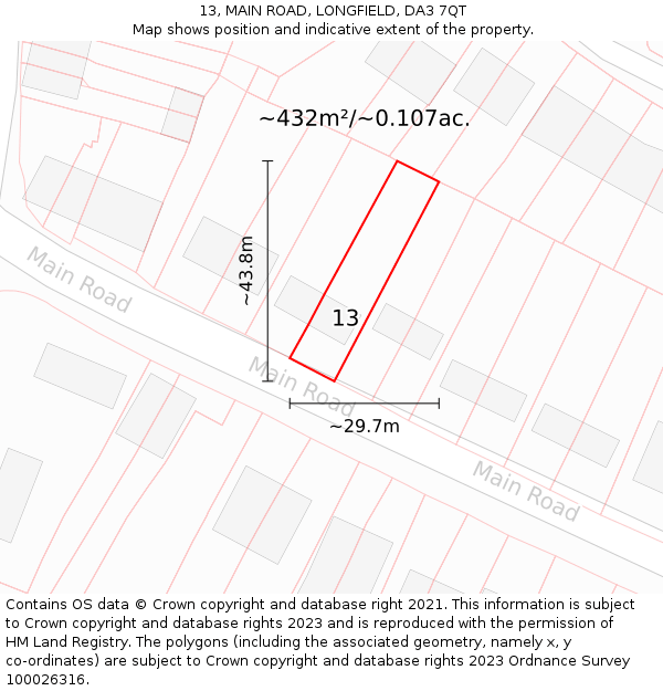 13, MAIN ROAD, LONGFIELD, DA3 7QT: Plot and title map