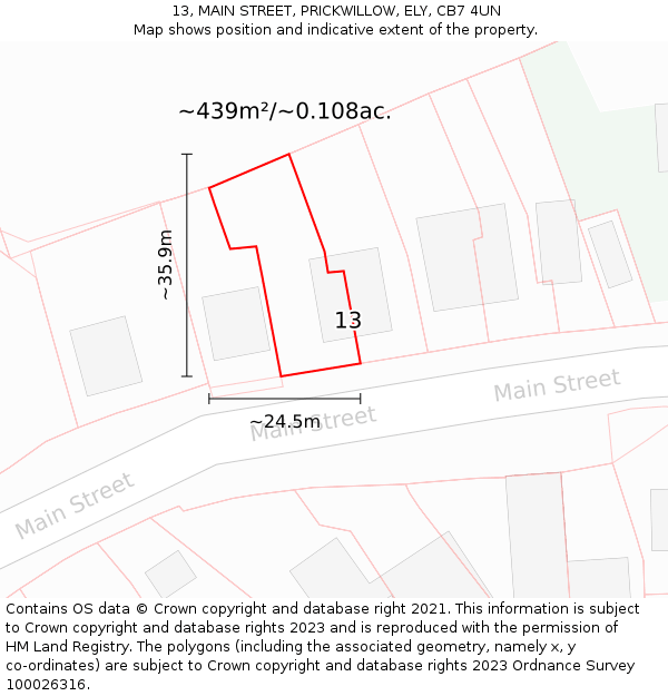 13, MAIN STREET, PRICKWILLOW, ELY, CB7 4UN: Plot and title map