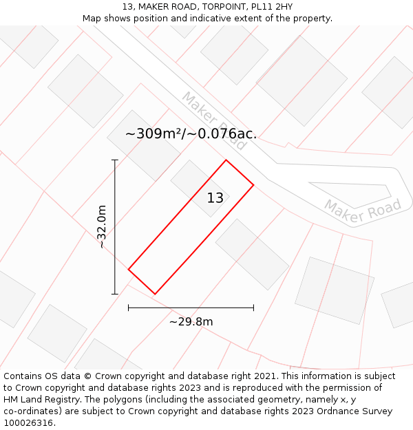13, MAKER ROAD, TORPOINT, PL11 2HY: Plot and title map