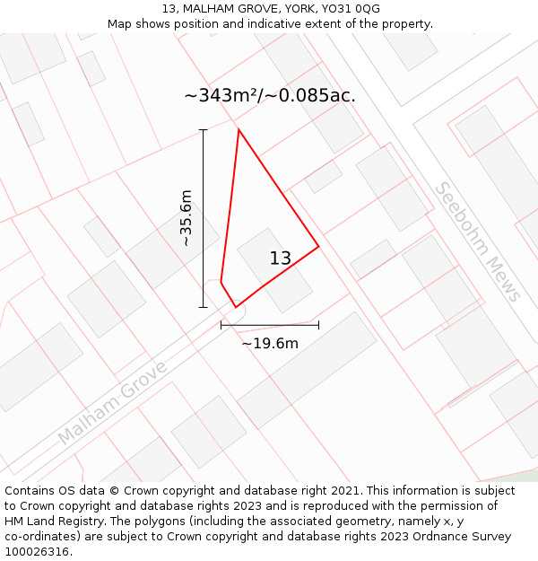 13, MALHAM GROVE, YORK, YO31 0QG: Plot and title map