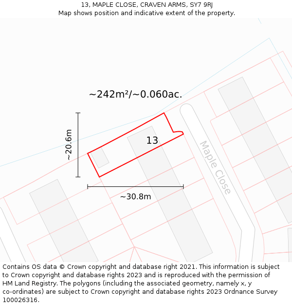 13, MAPLE CLOSE, CRAVEN ARMS, SY7 9RJ: Plot and title map