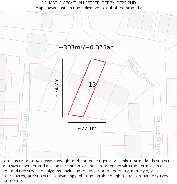 13, MAPLE GROVE, ALLESTREE, DERBY, DE22 2HD: Plot and title map