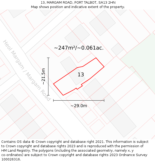 13, MARGAM ROAD, PORT TALBOT, SA13 2HN: Plot and title map