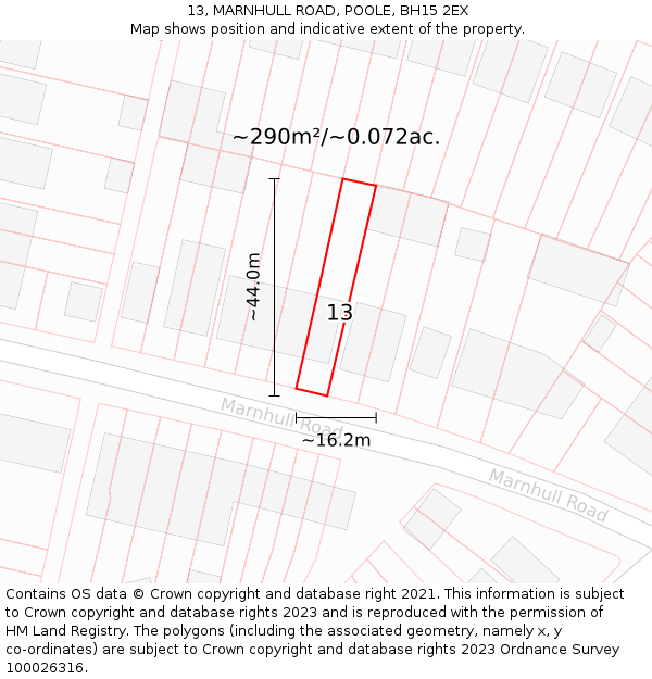13, MARNHULL ROAD, POOLE, BH15 2EX: Plot and title map