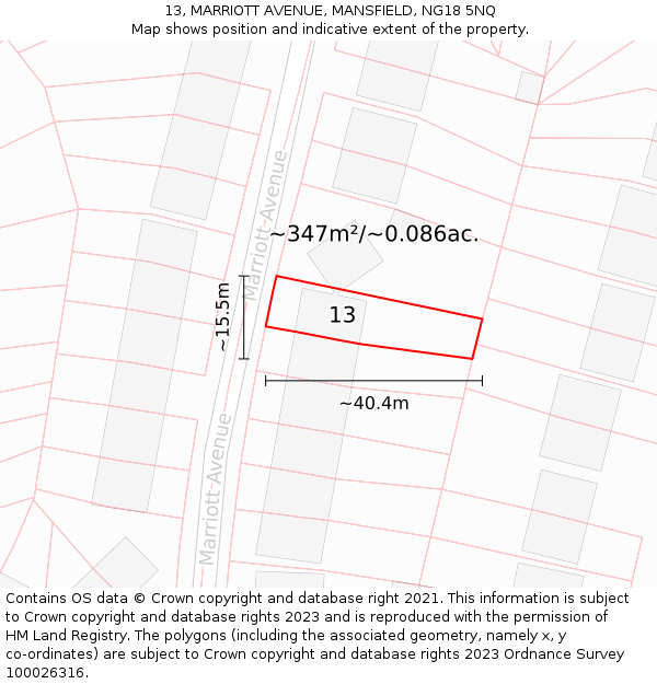 13, MARRIOTT AVENUE, MANSFIELD, NG18 5NQ: Plot and title map