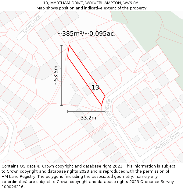 13, MARTHAM DRIVE, WOLVERHAMPTON, WV6 8AL: Plot and title map