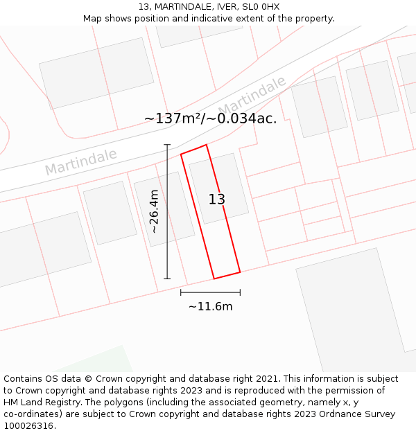 13, MARTINDALE, IVER, SL0 0HX: Plot and title map