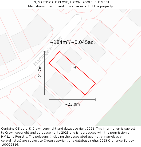 13, MARTINGALE CLOSE, UPTON, POOLE, BH16 5ST: Plot and title map