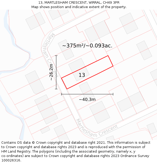 13, MARTLESHAM CRESCENT, WIRRAL, CH49 3PR: Plot and title map
