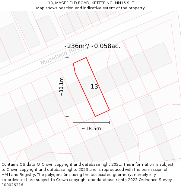 13, MASEFIELD ROAD, KETTERING, NN16 9LE: Plot and title map