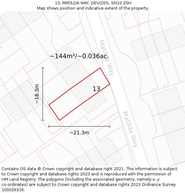 13, MATILDA WAY, DEVIZES, SN10 2SH: Plot and title map