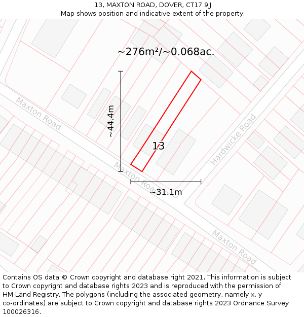 13, MAXTON ROAD, DOVER, CT17 9JJ: Plot and title map