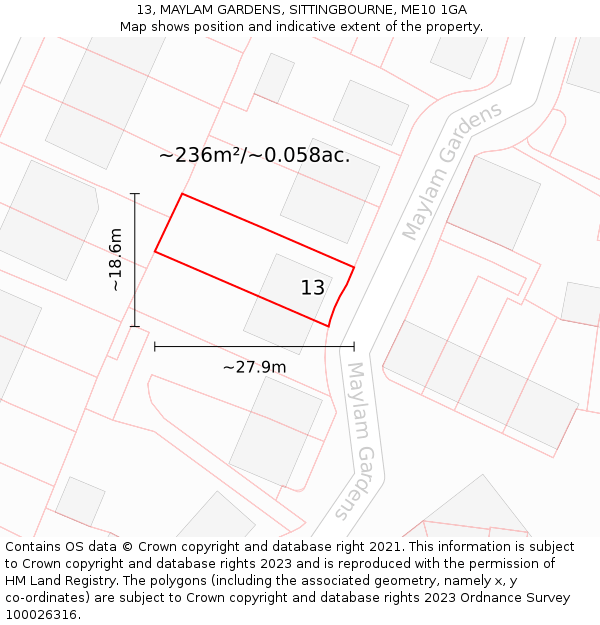 13, MAYLAM GARDENS, SITTINGBOURNE, ME10 1GA: Plot and title map