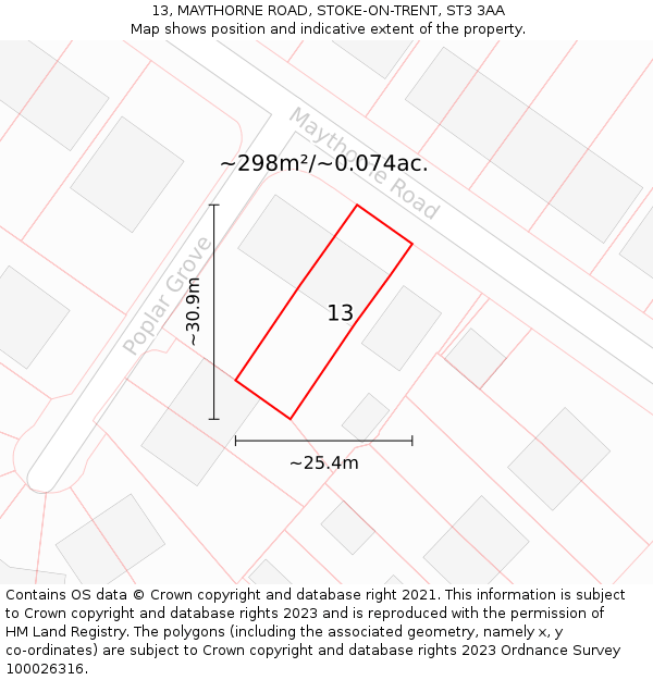 13, MAYTHORNE ROAD, STOKE-ON-TRENT, ST3 3AA: Plot and title map