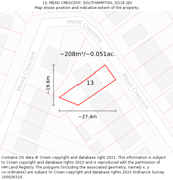 13, MEAD CRESCENT, SOUTHAMPTON, SO18 2JN: Plot and title map
