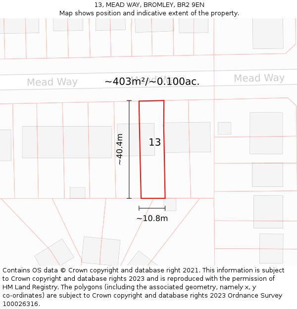 13, MEAD WAY, BROMLEY, BR2 9EN: Plot and title map