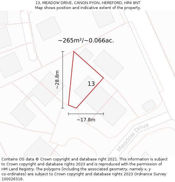 13, MEADOW DRIVE, CANON PYON, HEREFORD, HR4 8NT: Plot and title map