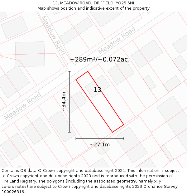 13, MEADOW ROAD, DRIFFIELD, YO25 5NL: Plot and title map