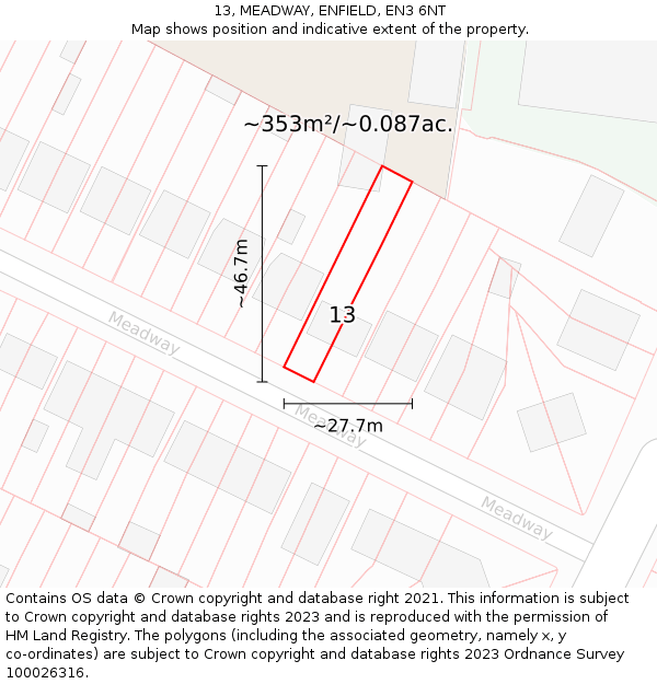 13, MEADWAY, ENFIELD, EN3 6NT: Plot and title map