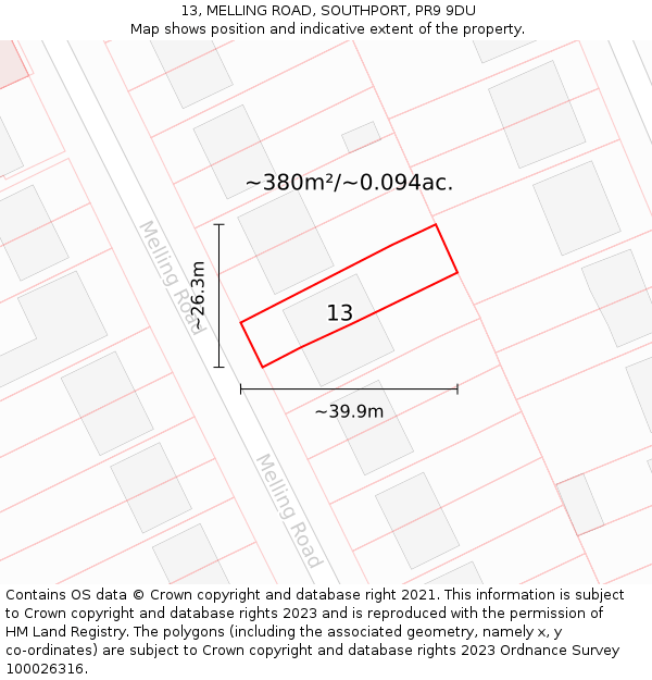 13, MELLING ROAD, SOUTHPORT, PR9 9DU: Plot and title map